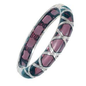 Angelique de Paris Purple Bamboo Sterling Silver Hinged Wide Bangle Bracelet